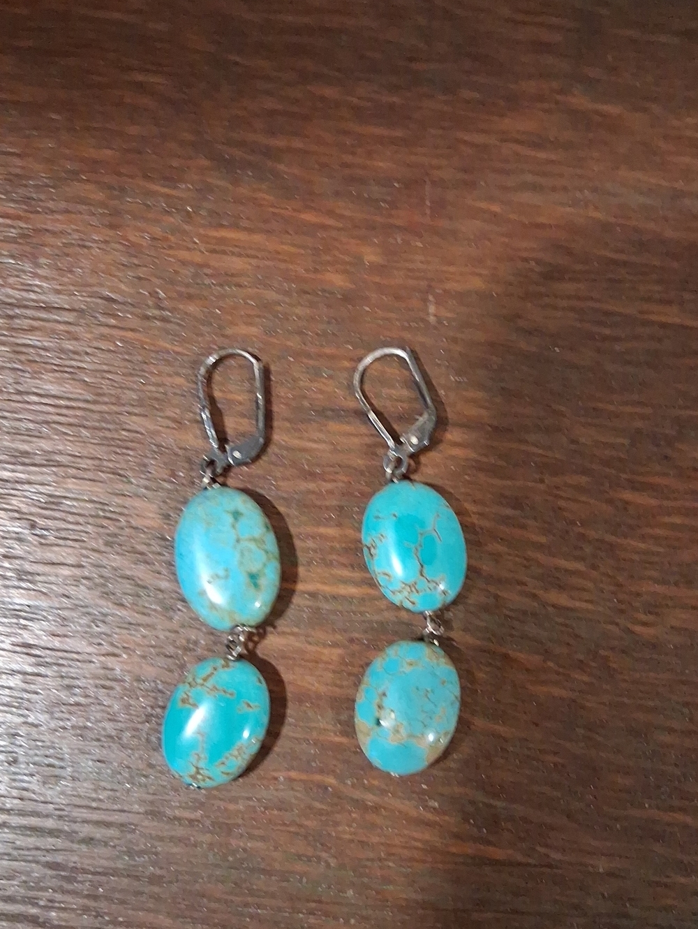 Turquoise Double Oval Drop Earrings - Bright Turquoise